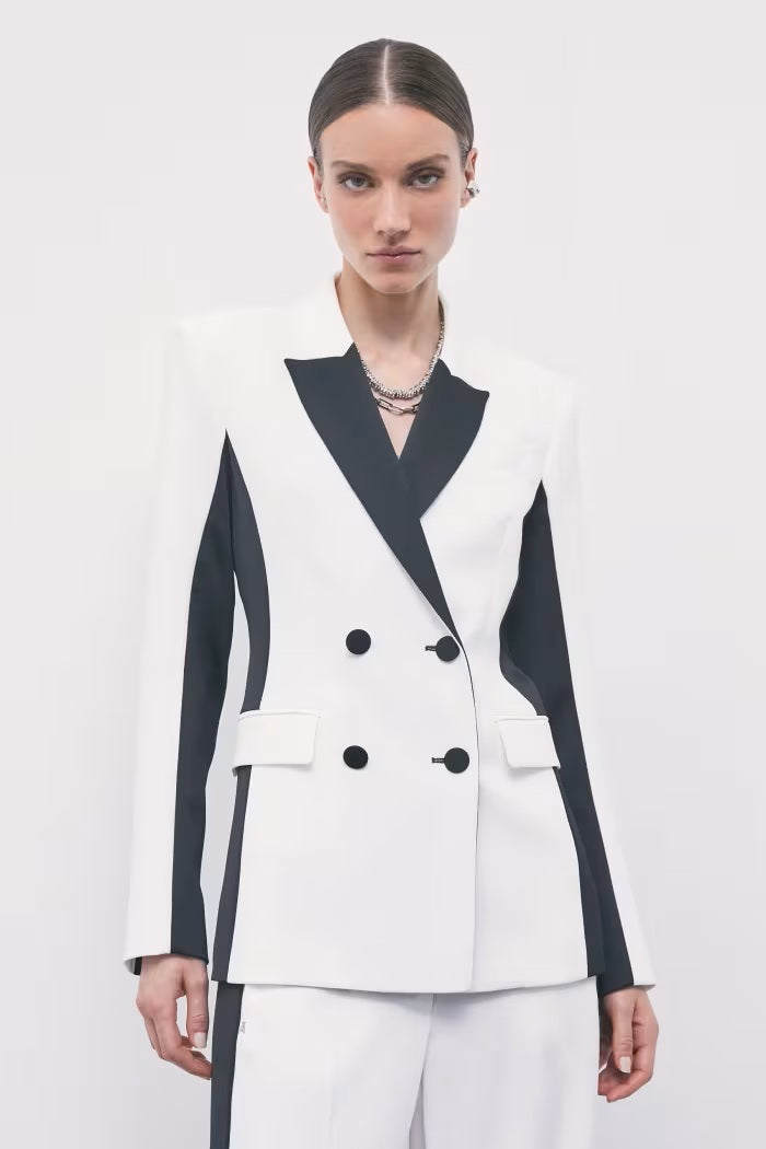 W6-8S0000 Blazer Doppiopetto Color Block in Crêpe White & Black
