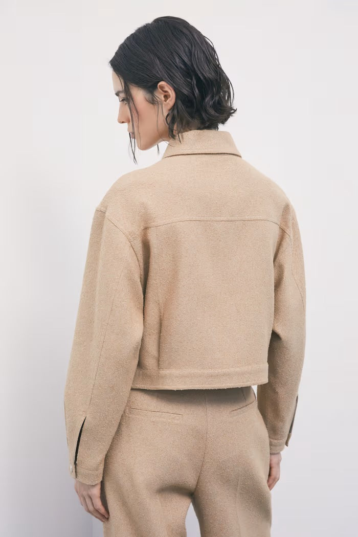 W6-8S0092 Giubbotto Corto in Microbouclè Beige Dou Dou