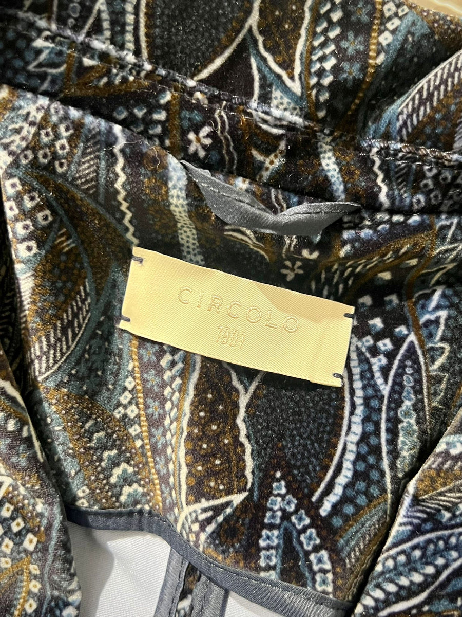 WD4-FD3204 Giacca Slim Velluto Fiori Inchiostro