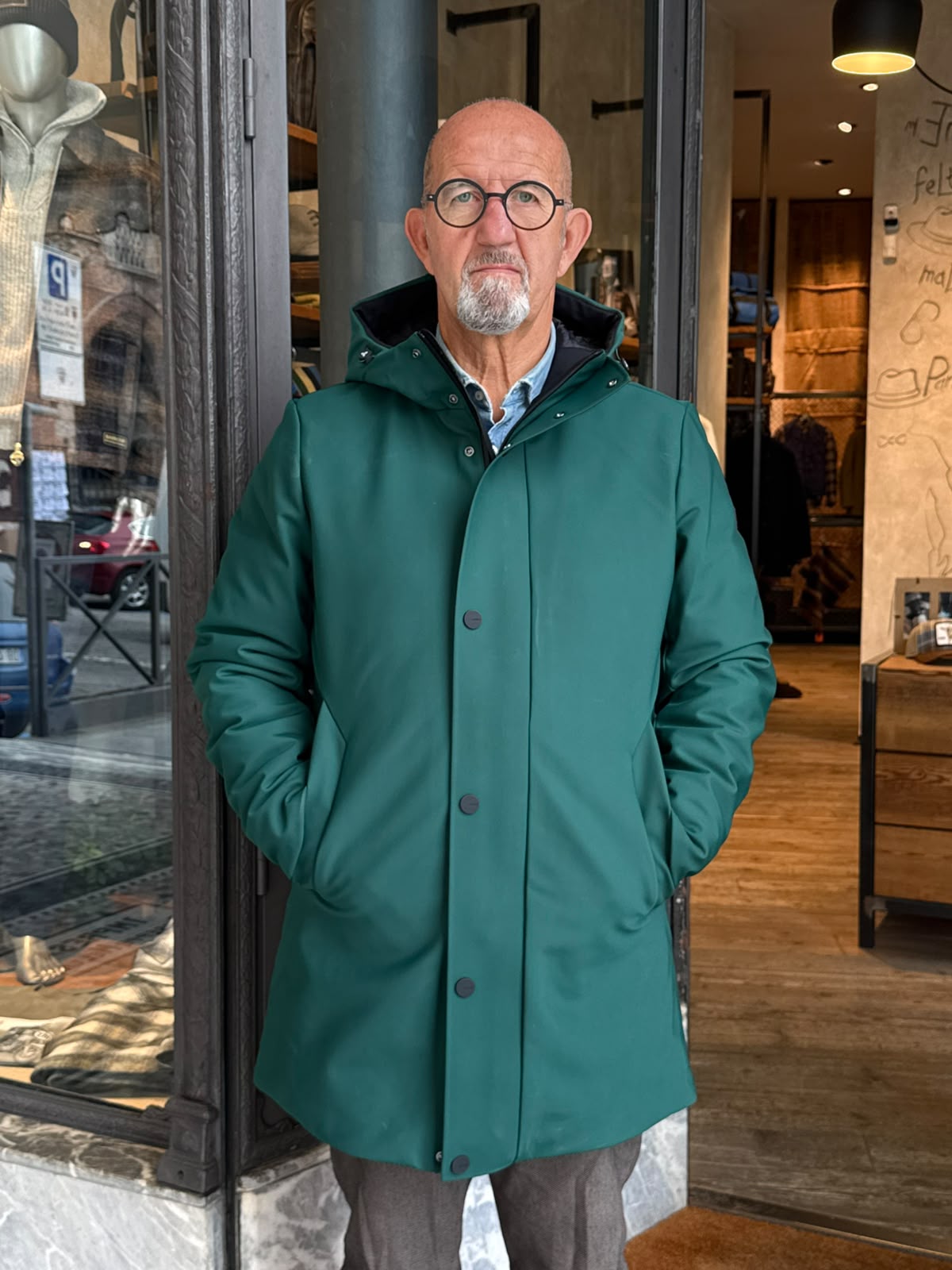 W6-0015 FROST Parka Tech Lungo Cappuccio Verde Bosco Man