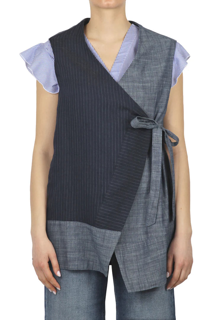 S5-35014 Gilet Effetto Denim Gessato