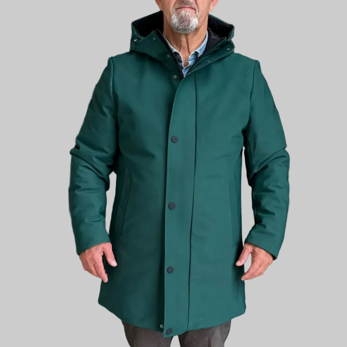 W6-0015 FROST Parka Tech Lungo Cappuccio Verde Bosco Man