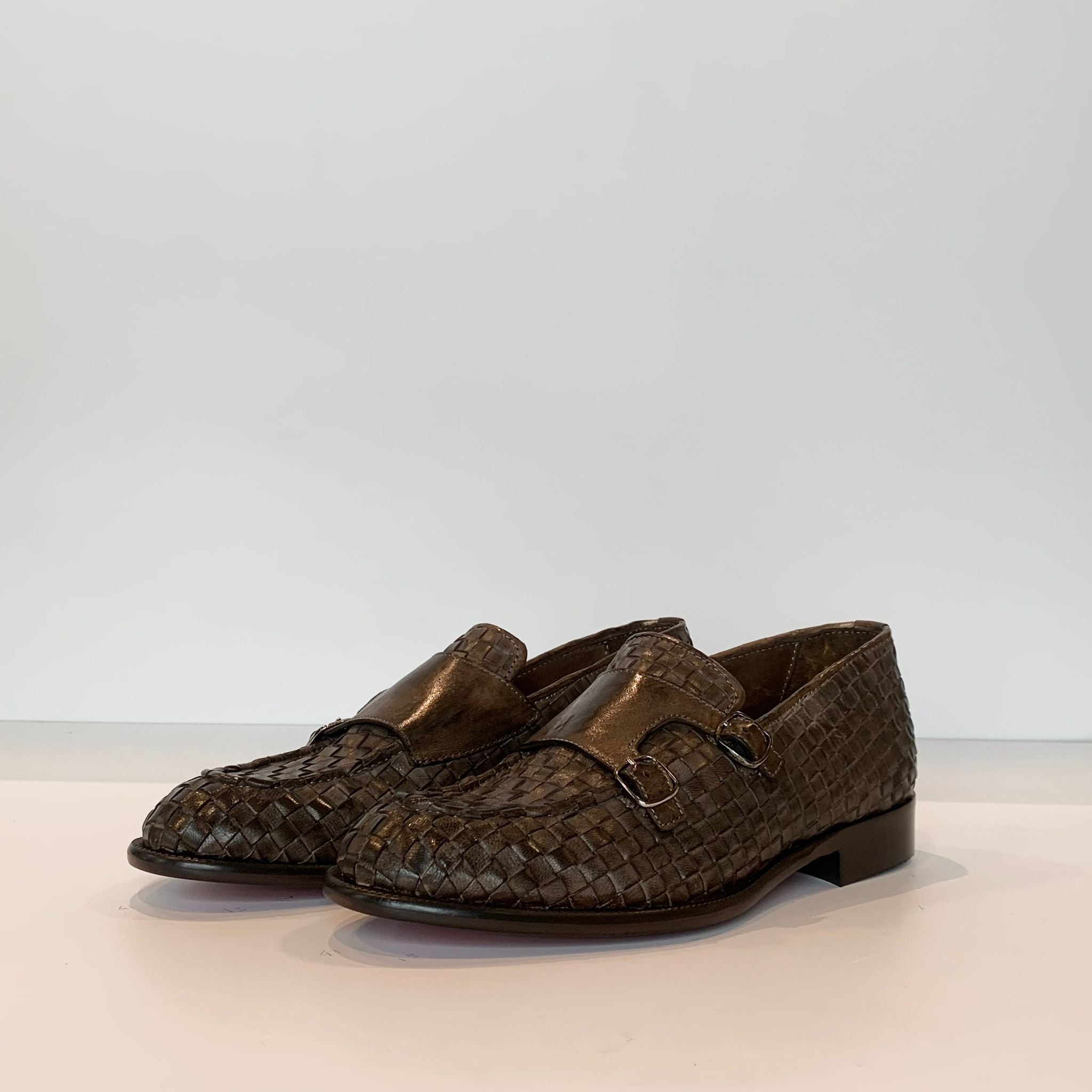 S4-181 Mocassino 2 Fibbie Pelle Intrecciata Birch Man