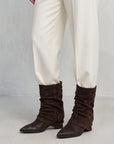 W6-1102 Stivale Arricciato Velour Testa di Moro