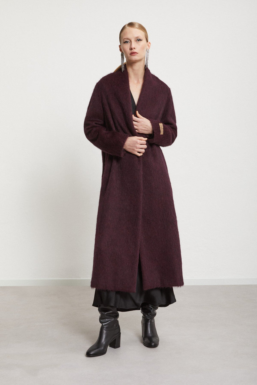 W4-DJ0041 Cappotto Lungo Lana Cintura Sangria