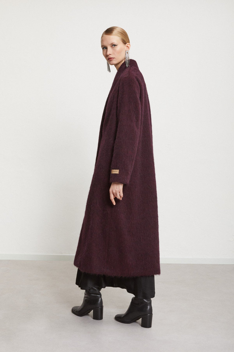 W4-DJ0041 Cappotto Lungo Lana Cintura Sangria