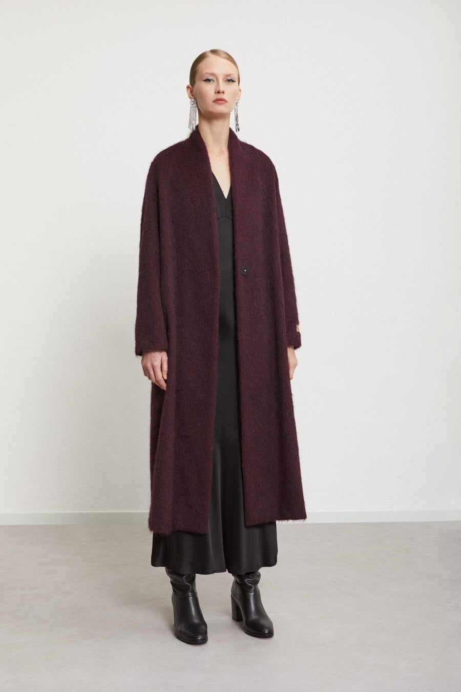 W4-DJ0041 Cappotto Lungo Lana Cintura Sangria