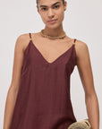 S6-DA5376 Abito Lungo in Misto Lino Merlot