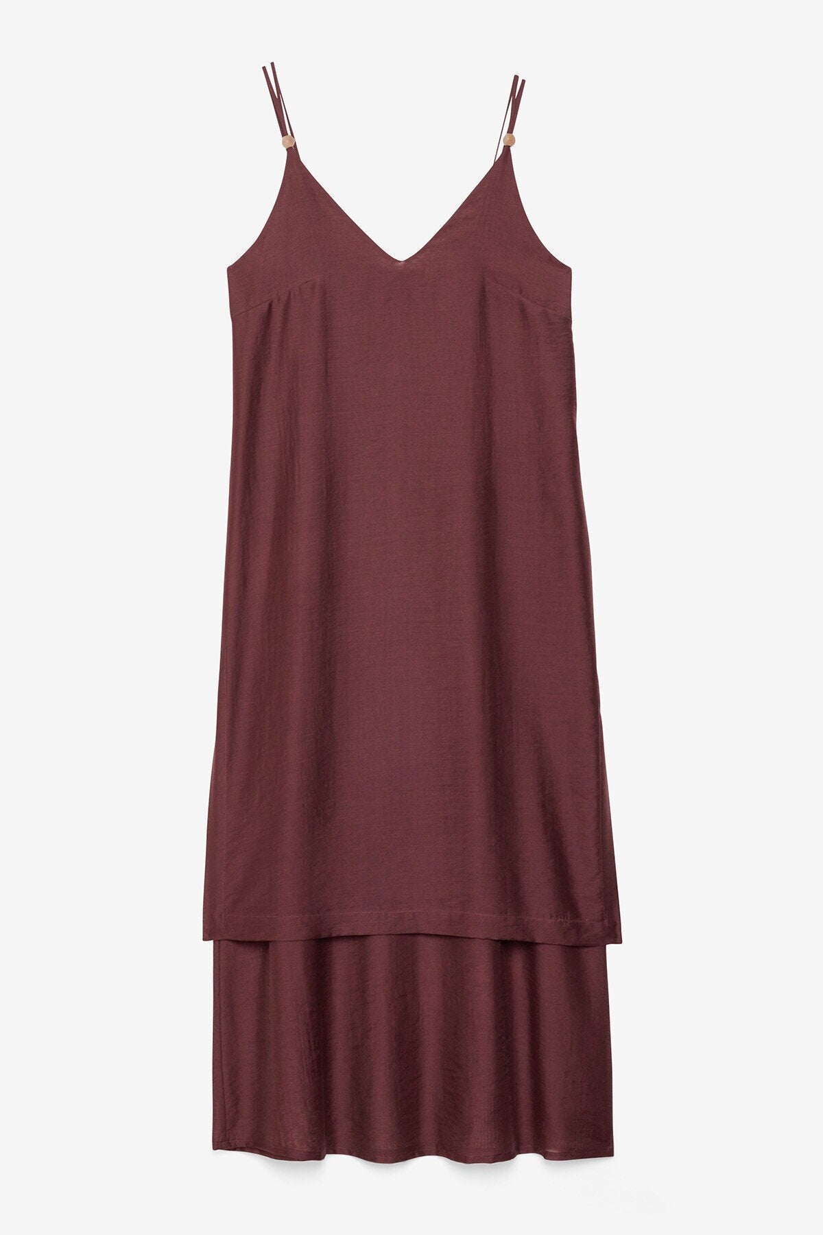 S6-DA5376 Abito Lungo in Misto Lino Merlot