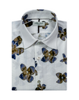 S6-4203 Camicia Jacqard Fiori Blu Brown Man