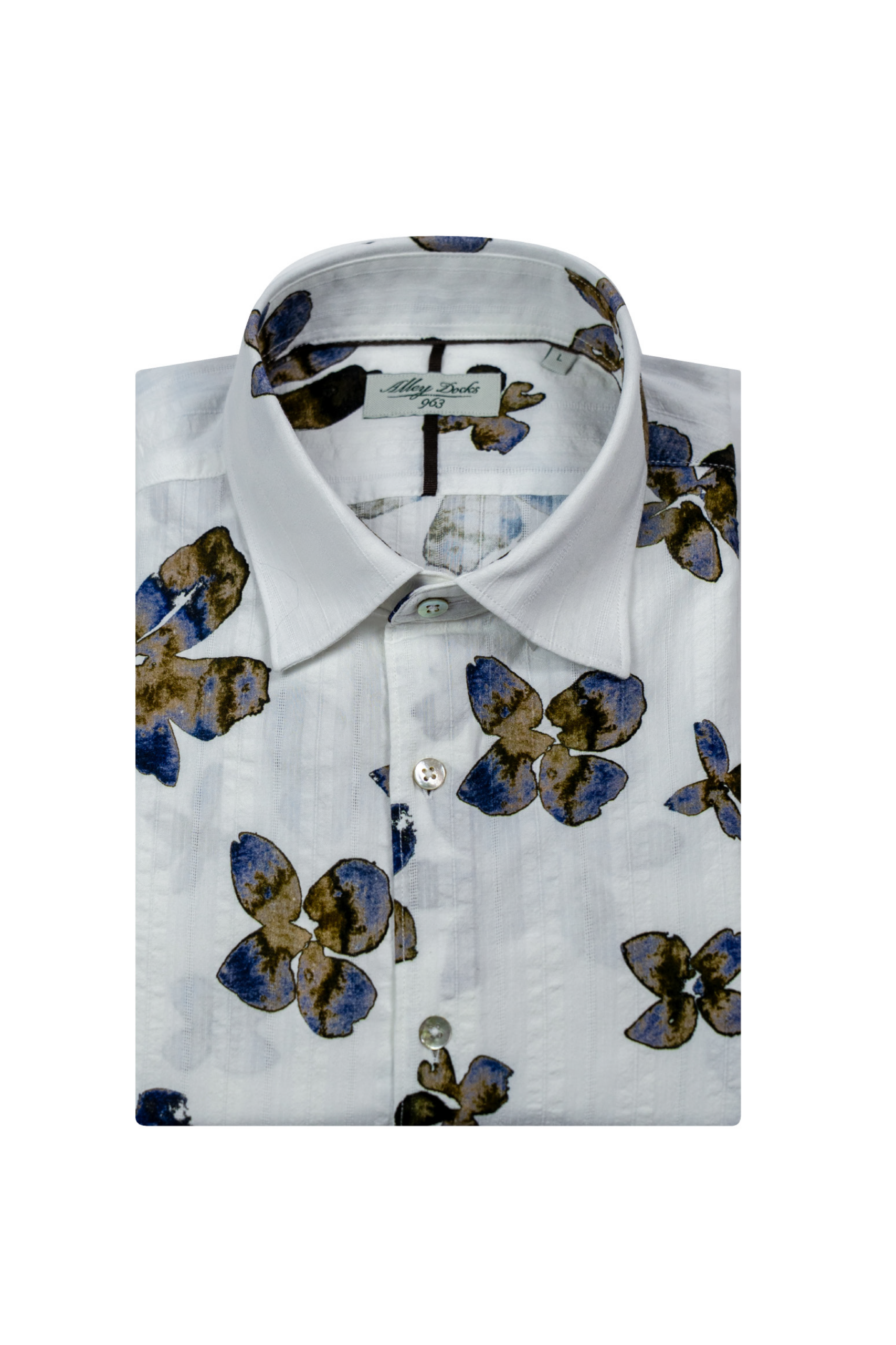 S6-4203 Camicia Jacqard Fiori Blu Brown Man