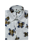 S6-4203 Camicia Jacqard Fiori Blu Brown Man