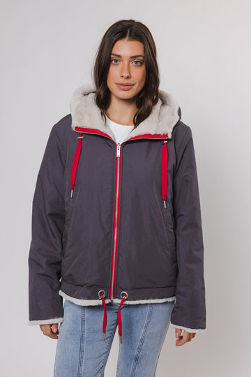 W4-AVIVA Jacket Reversible Hood Graphite and Birch