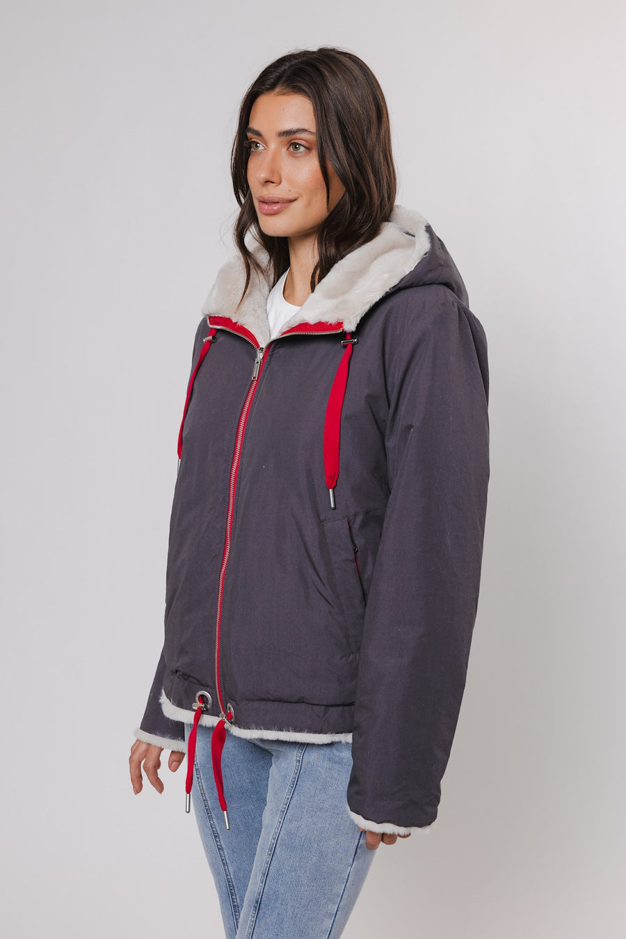 W4-AVIVA Jacket Reversible Hood Graphite and Birch