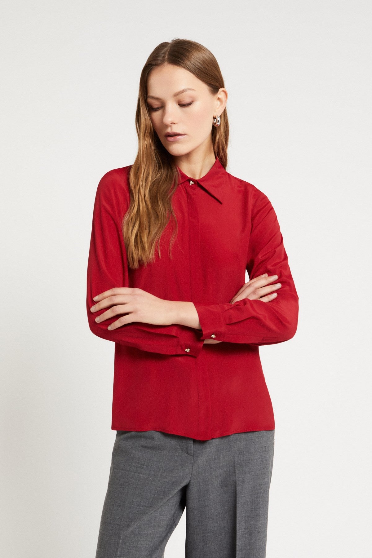 W5-DC5113 Camicia Fluida Con Apertura Sulla Schiena Cherry