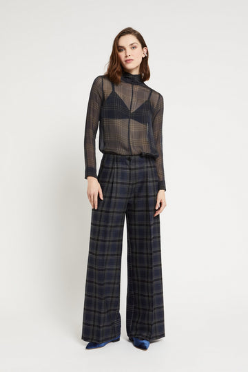 W5-DP9928 Pantalone Palazzo Patchwork Check