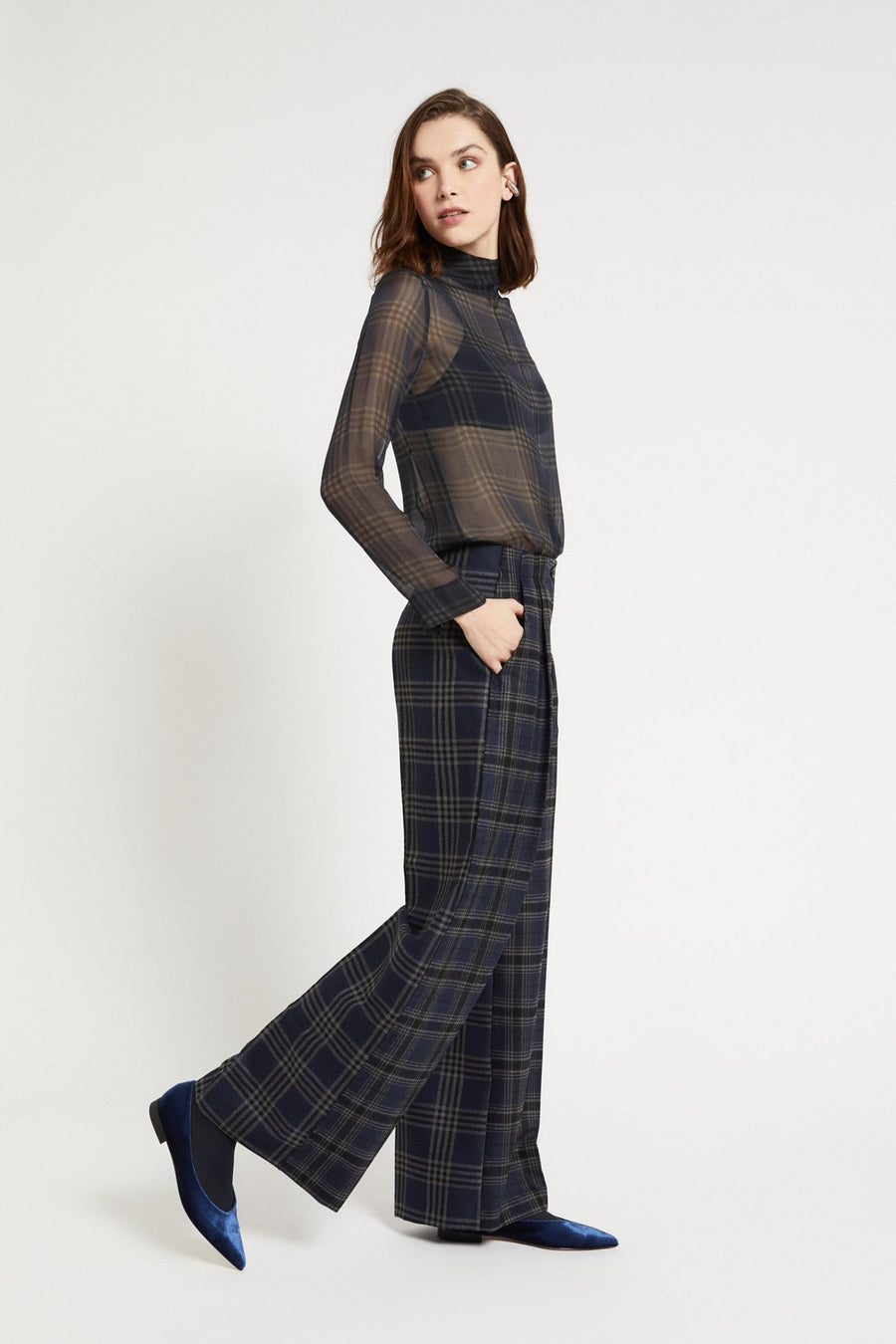 W5-DP9928 Pantalone Palazzo Patchwork Check