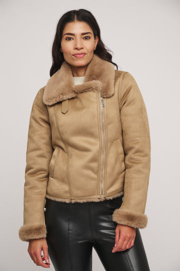 W4-BACIA Biker Jacket Fur Sand