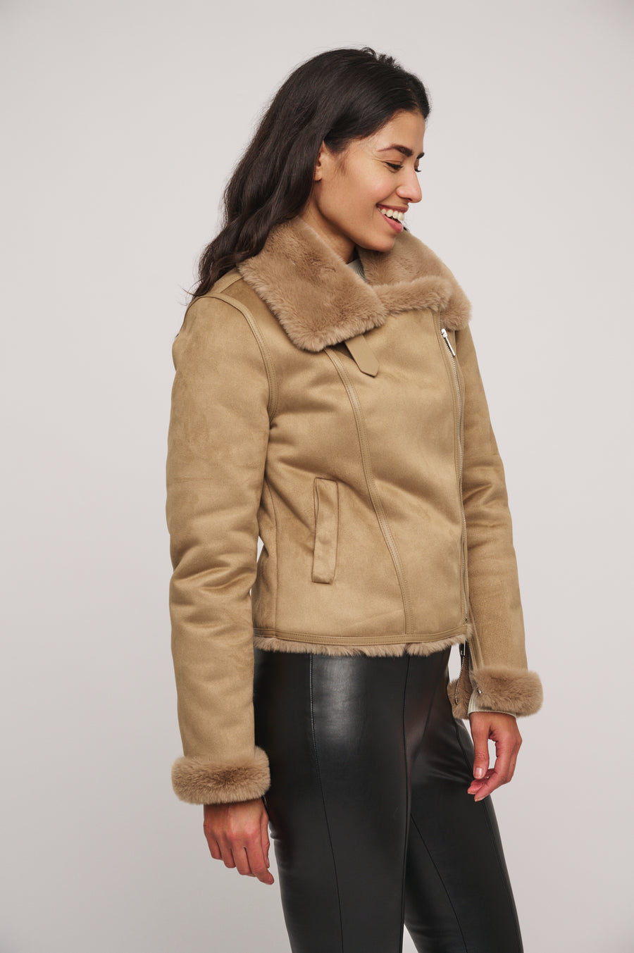 W4-BACIA Biker Jacket Fur Sand