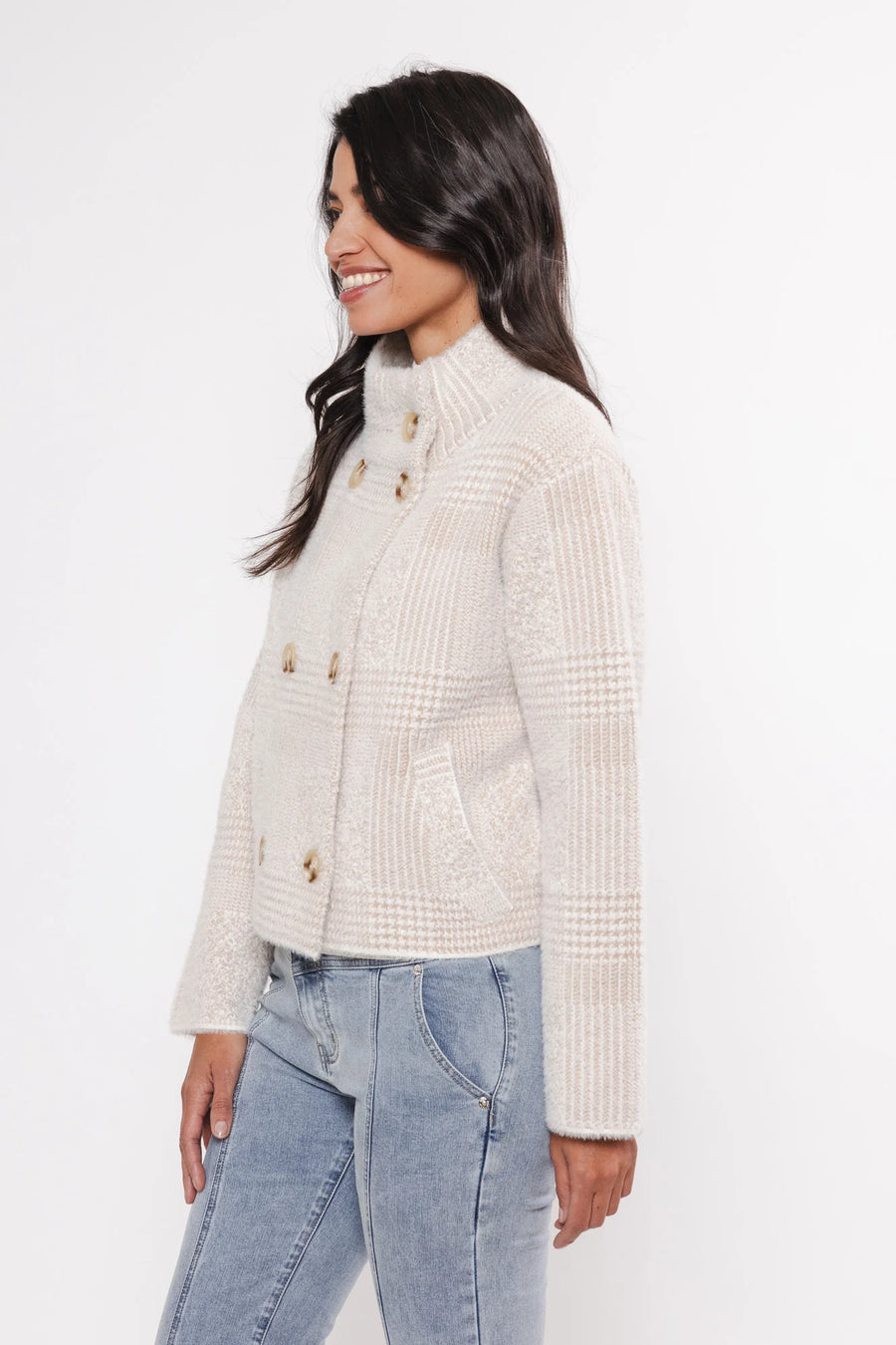 W4-BETH Short Jacket Stone Check