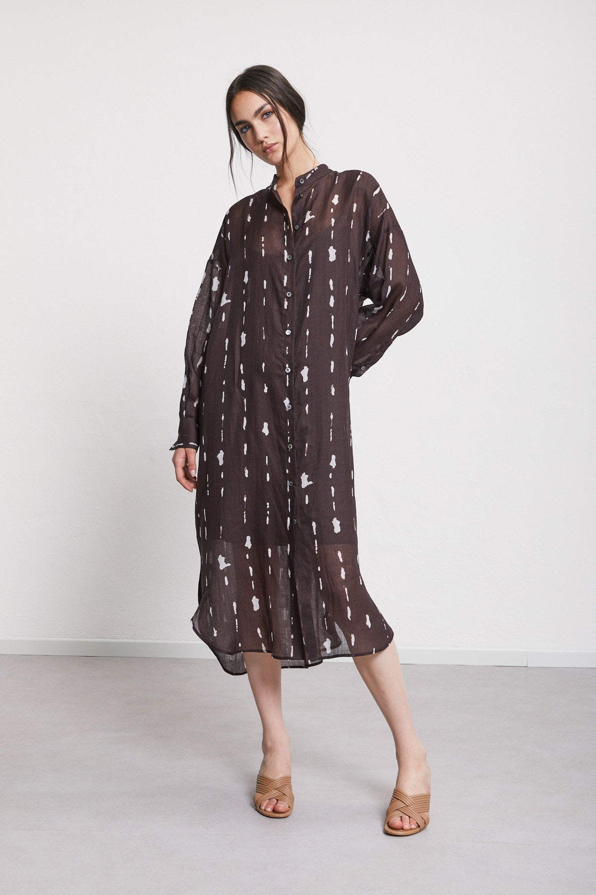 S5-DA5269 Chemisier Midi Stampato Cioccolato