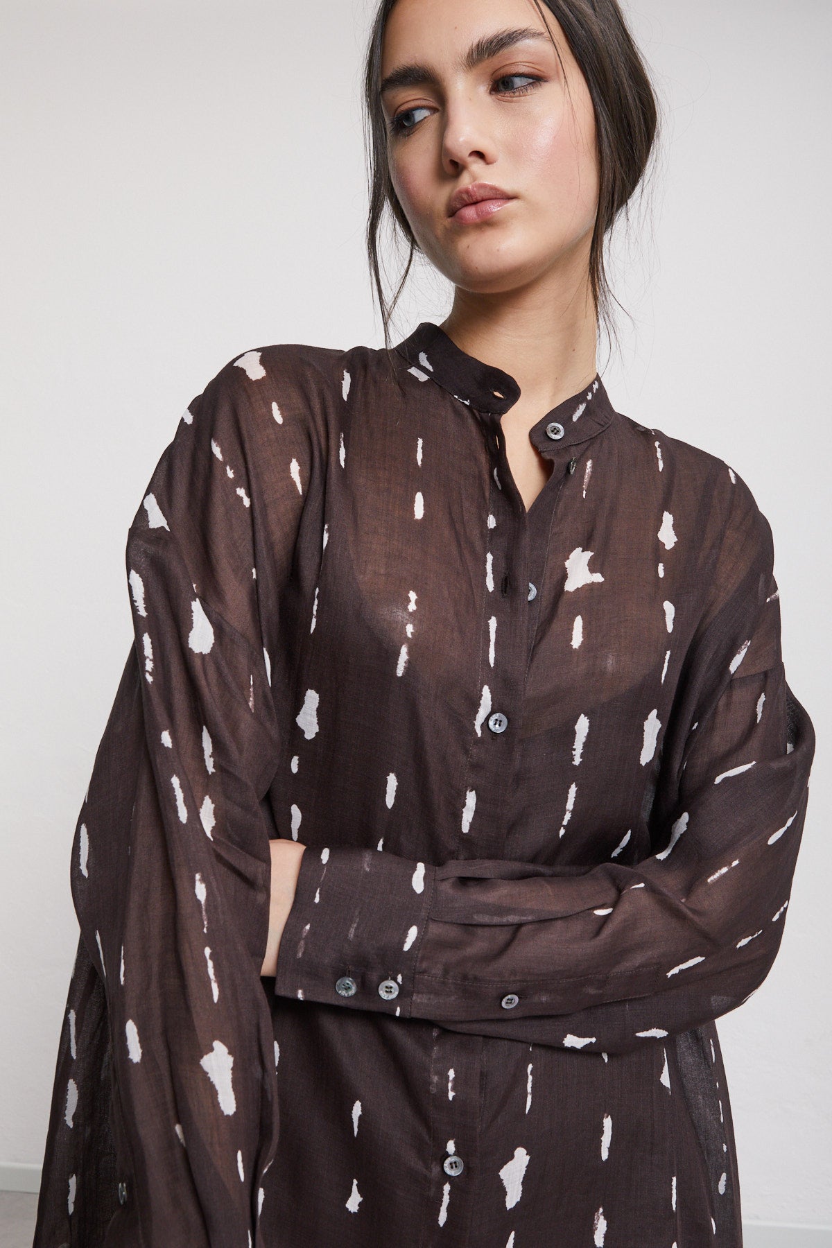 S5-DA5269 Chemisier Midi Stampato Cioccolato