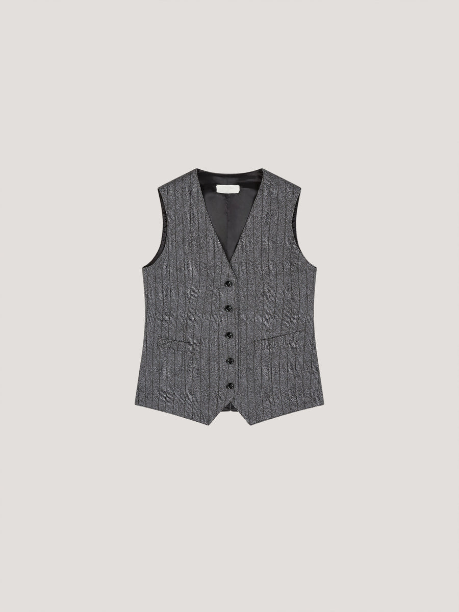 WD4-3268 Gilet Striped Denim Grigio