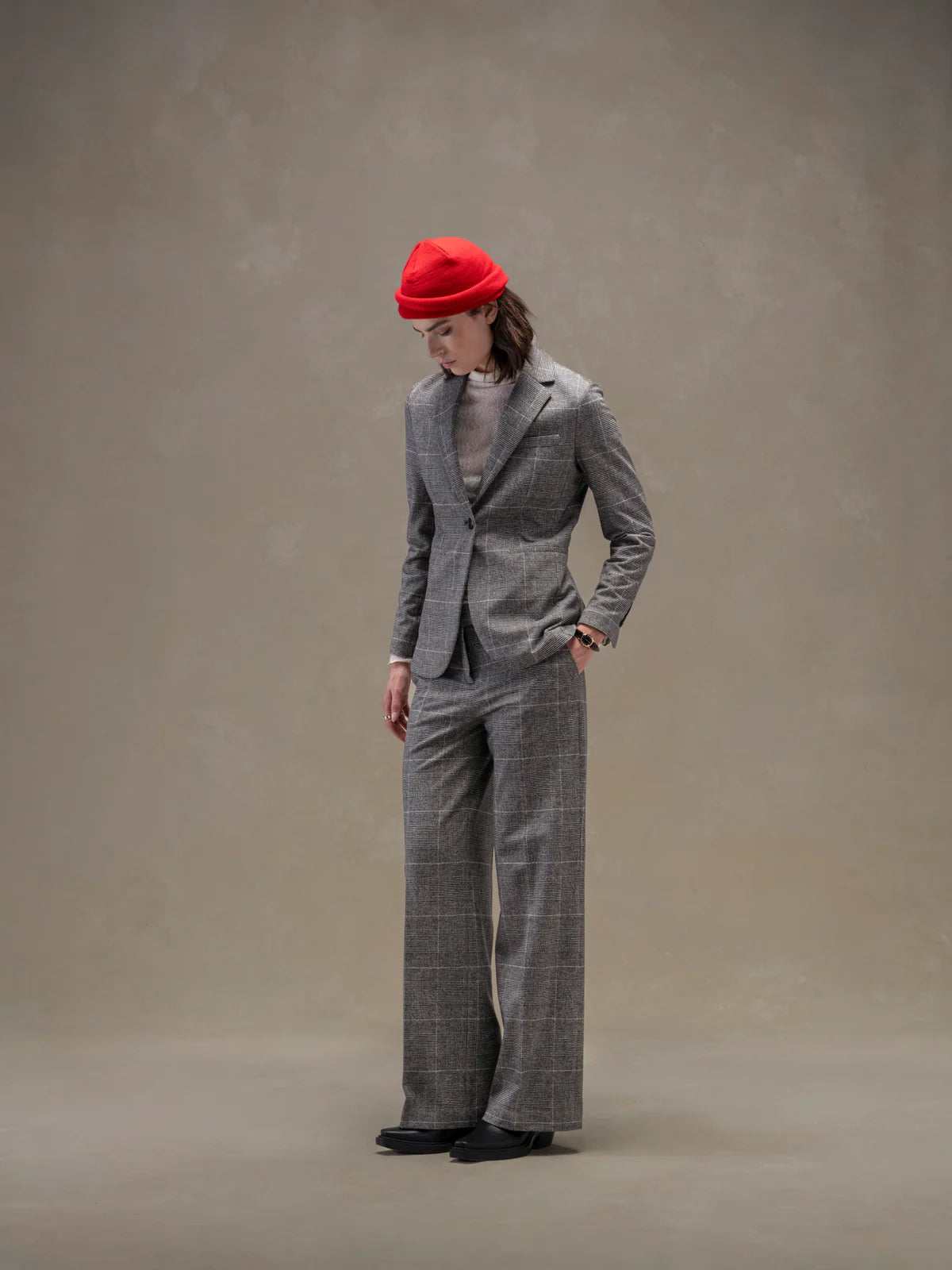 WD5-FD3693 Giacca Slim Long Prince Of Wales Nero Woman