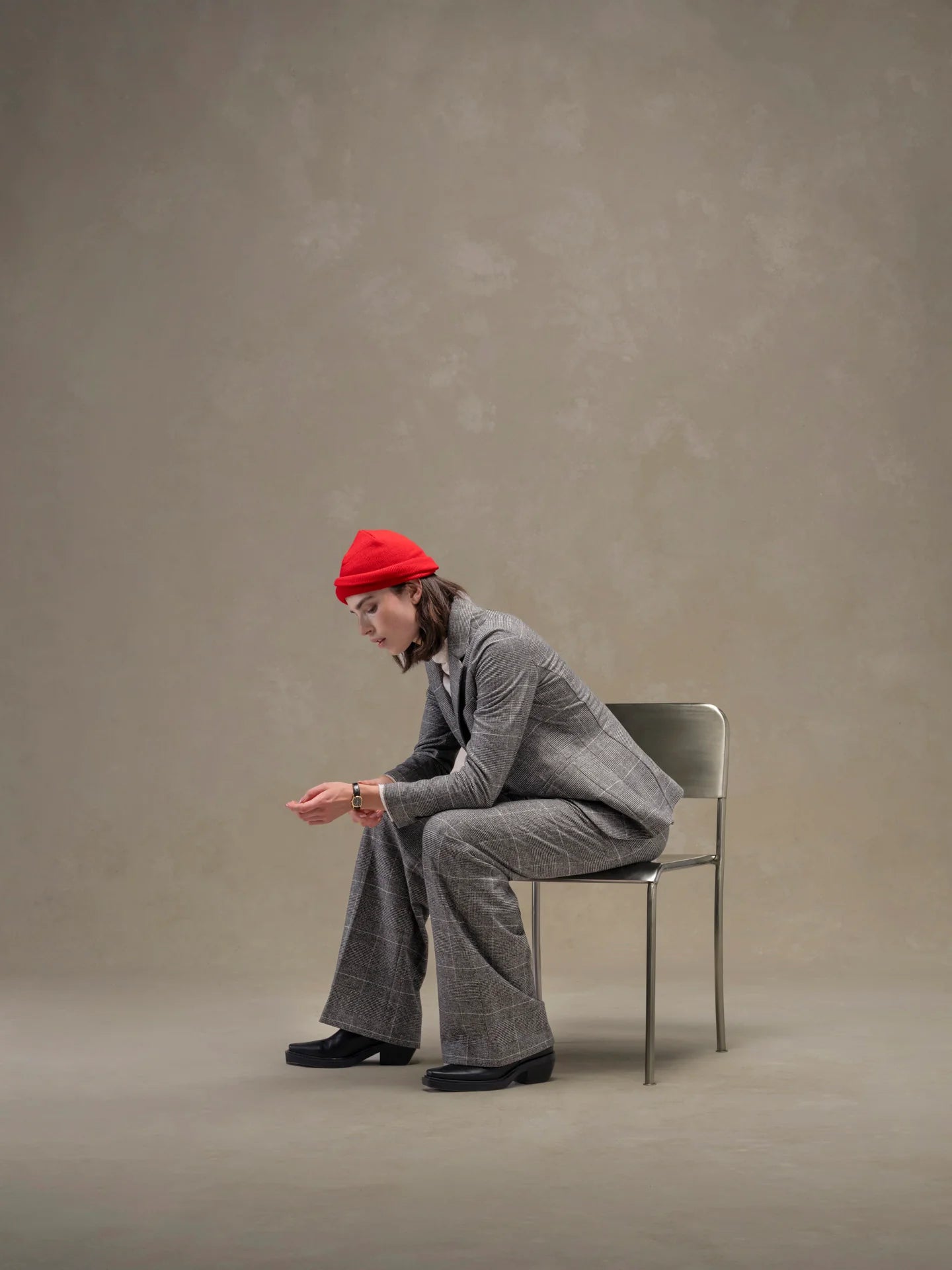 WD5-FD3694 Pantalone Masculine Prince Of Wales Nero Woman