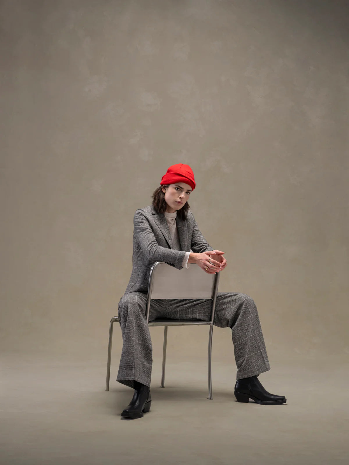 WD5-FD3693 Giacca Slim Long Prince Of Wales Nero Woman