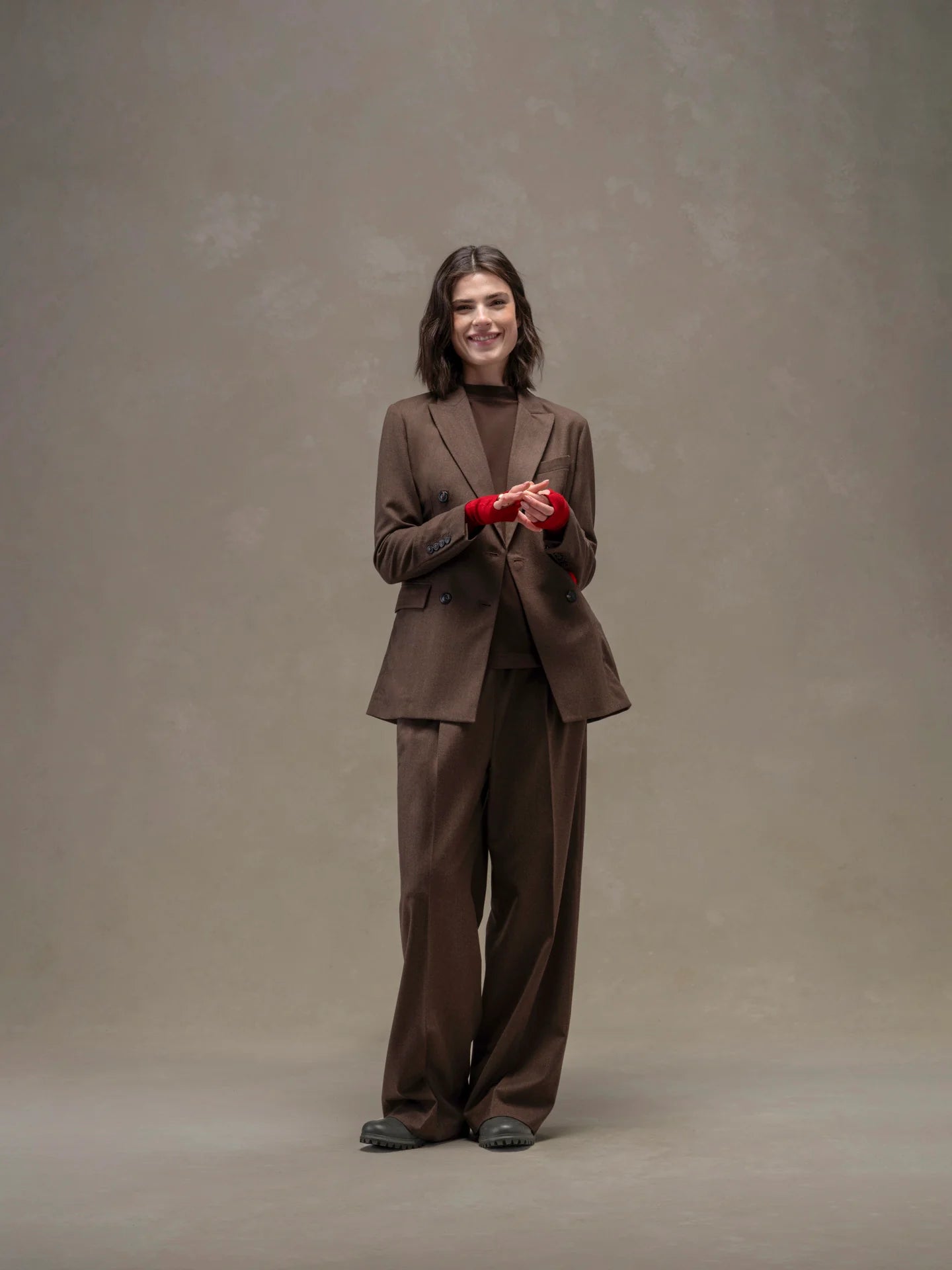 WD5-FD3773 Pantalone Wide Leg Flannel Bistretch Corteccia Melange Woman