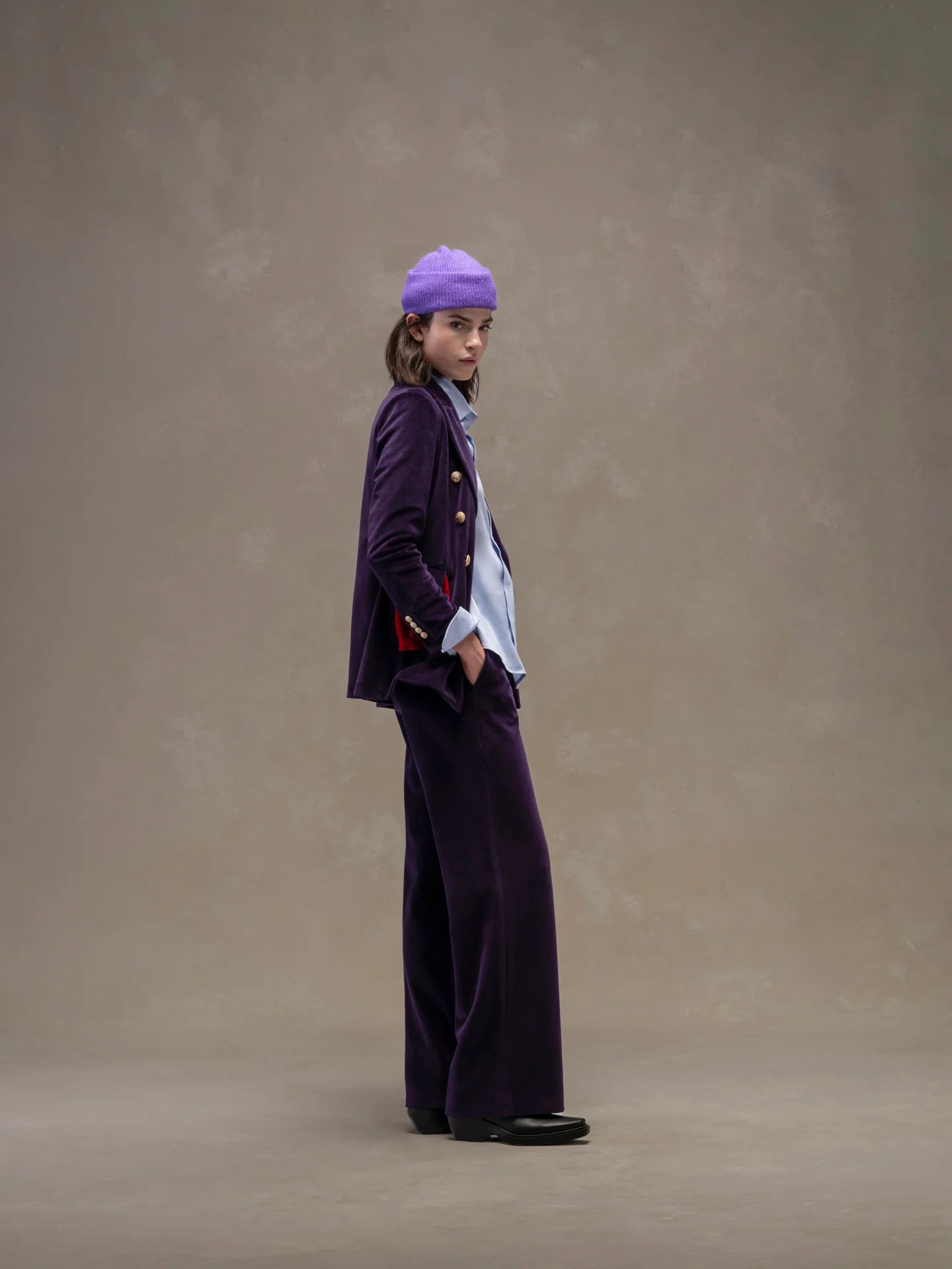 WD5-FD3626 Pantalone Wide Leg Velour Blu/Viola Woman