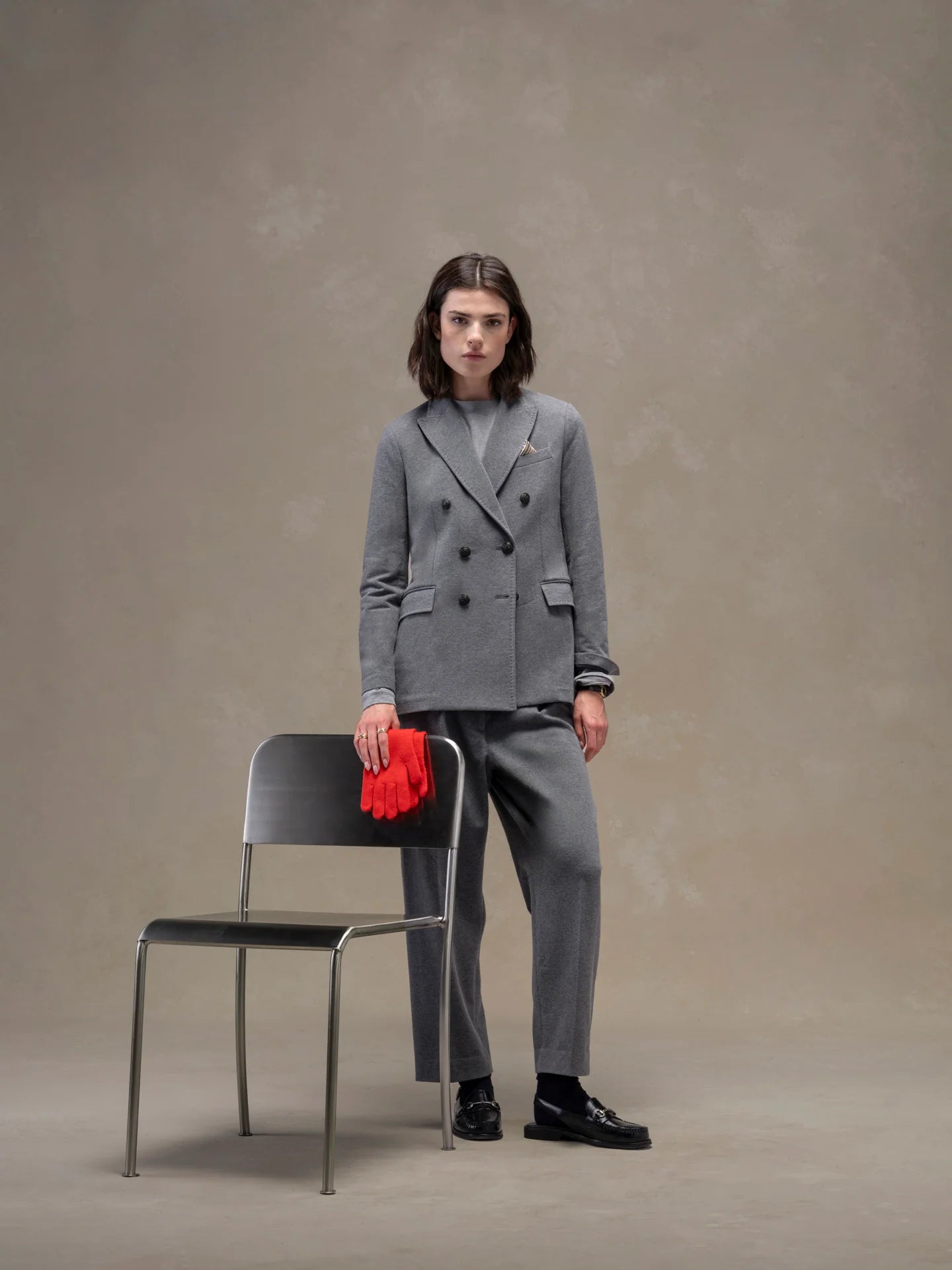 WD5-FD3612 Giacca Doppiopetto Cashmere Touch Light Grey Melange Woman