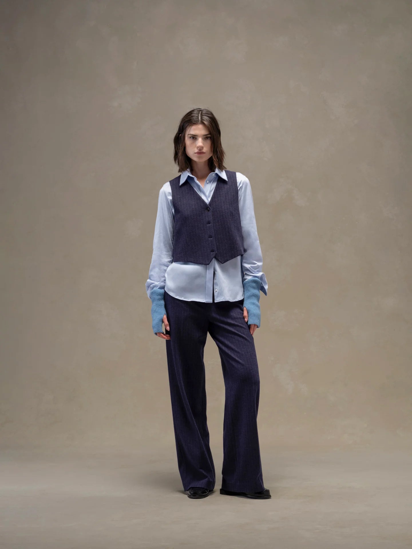 WD5-FD3779 Gilet Gessato Navy Woman