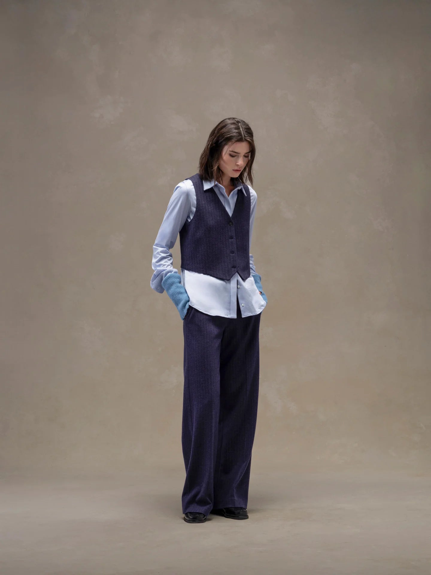 WD5-FD3779 Gilet Gessato Navy Woman