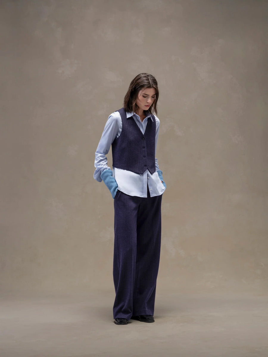 WD5-3779 Gilet Gessato Navy Woman
