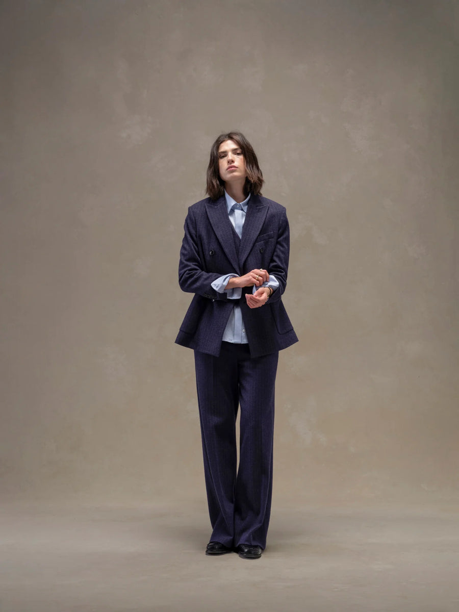 WD5-FD3777 Giacca Doppiopetto Gessato Navy Woman