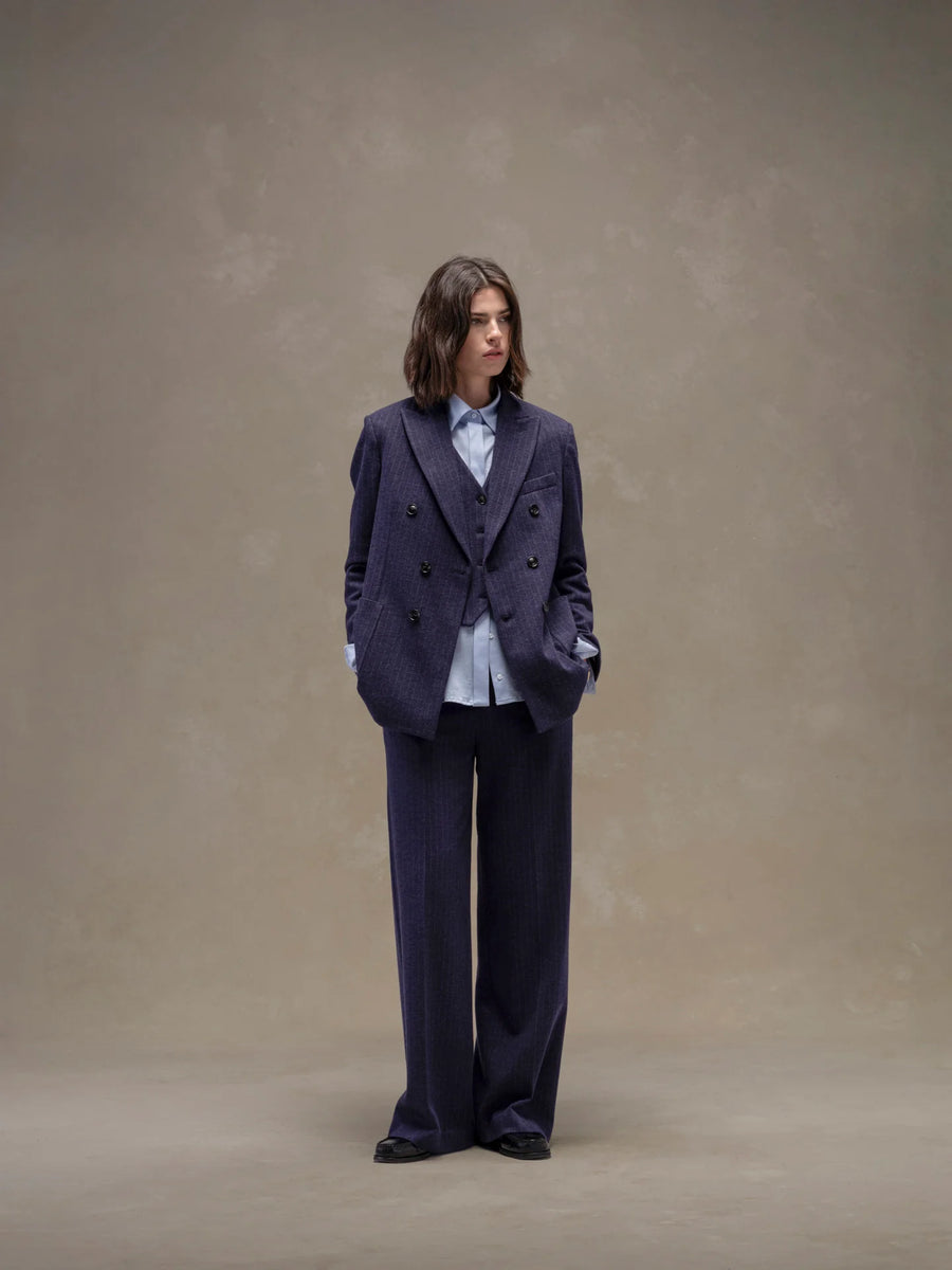 WD5-FD3778 Pantalone Gessato Navy Woman