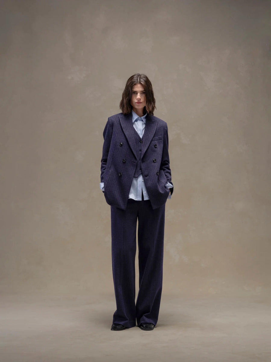 WD5-FD3778 Pantalone Gessato Navy Woman