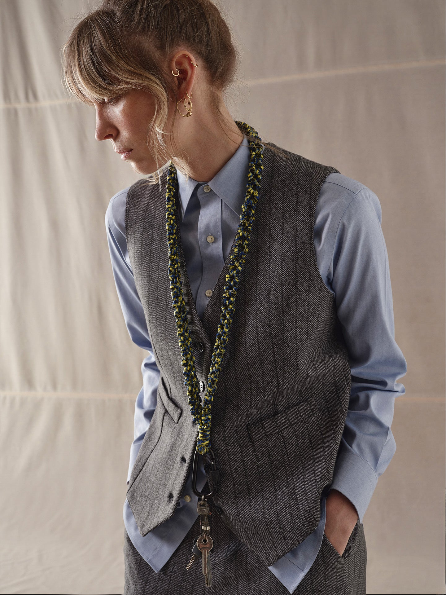 WD4-FD3268 Gilet Striped Denim Gray