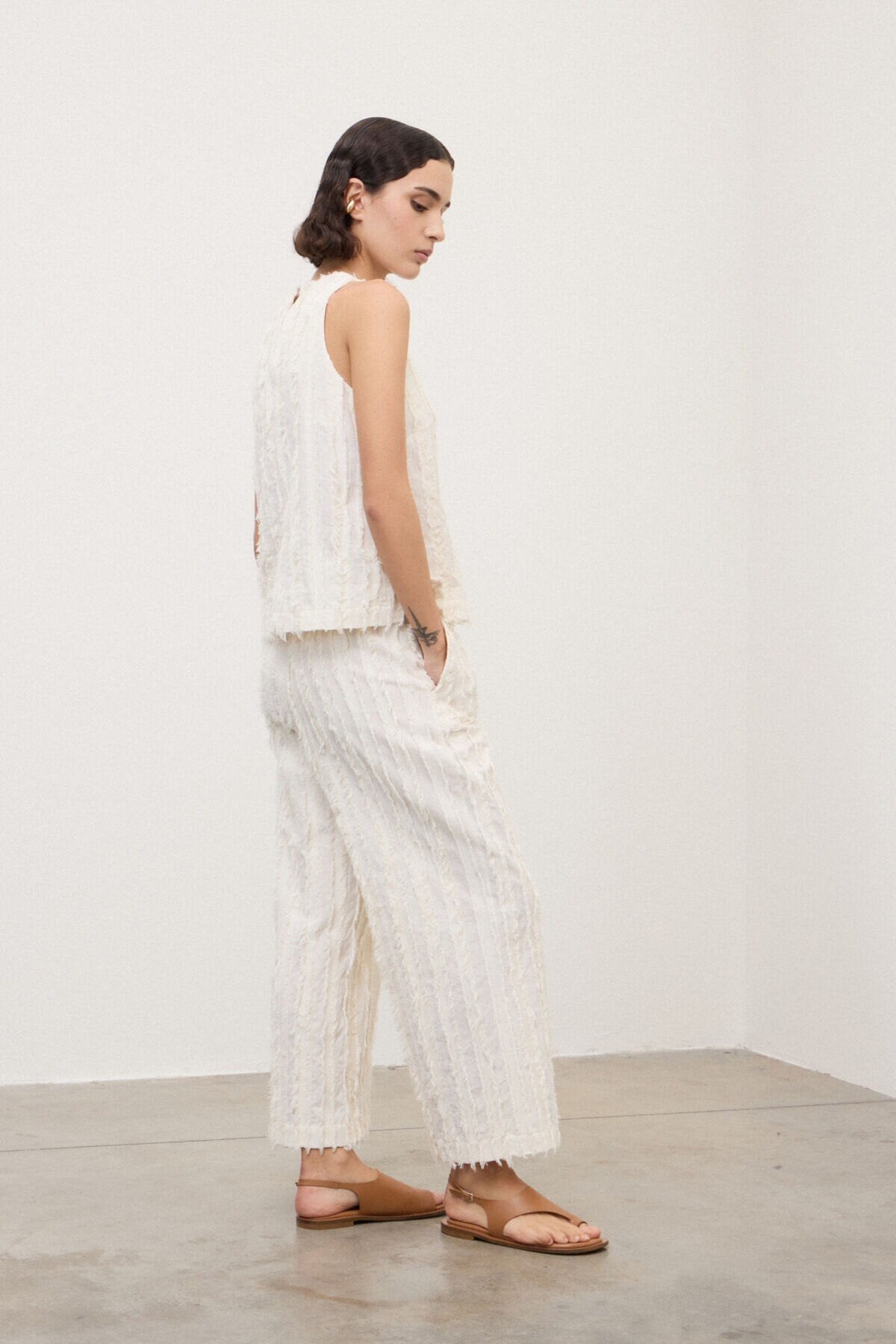 S6-DP0045 Pantalone Palazzo con Texture Variante Unica