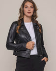 S4-ELORA Biker Leather Jacket Black