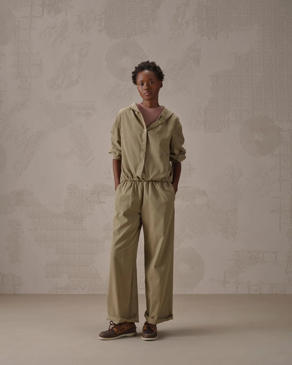 SD6-FD4019 Camicia con Cappuccio Gabardina Oliva