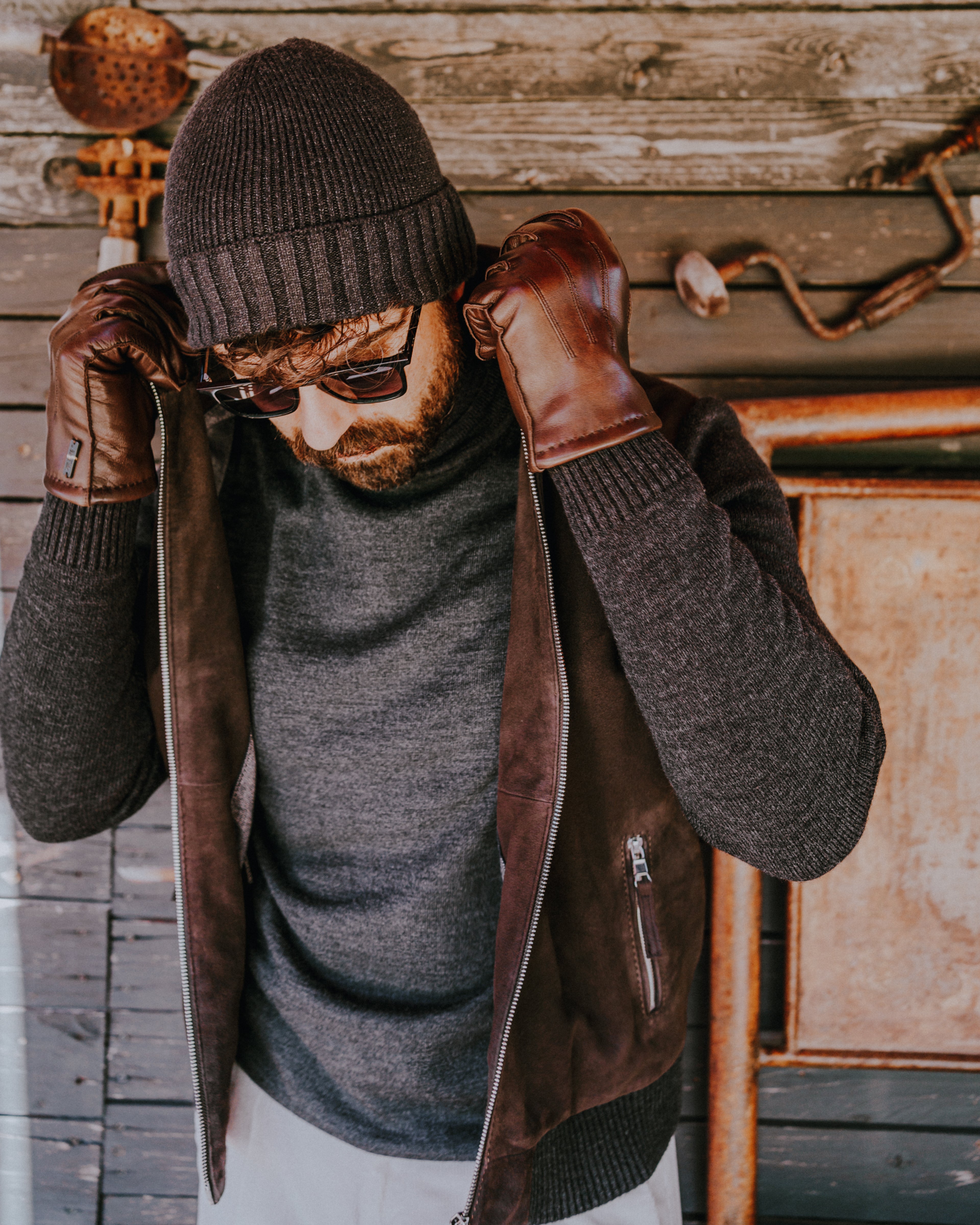 UW5-FRANCIS KNIT Giubbotto Ibrido Suede Maglia Moka/Antracite Man