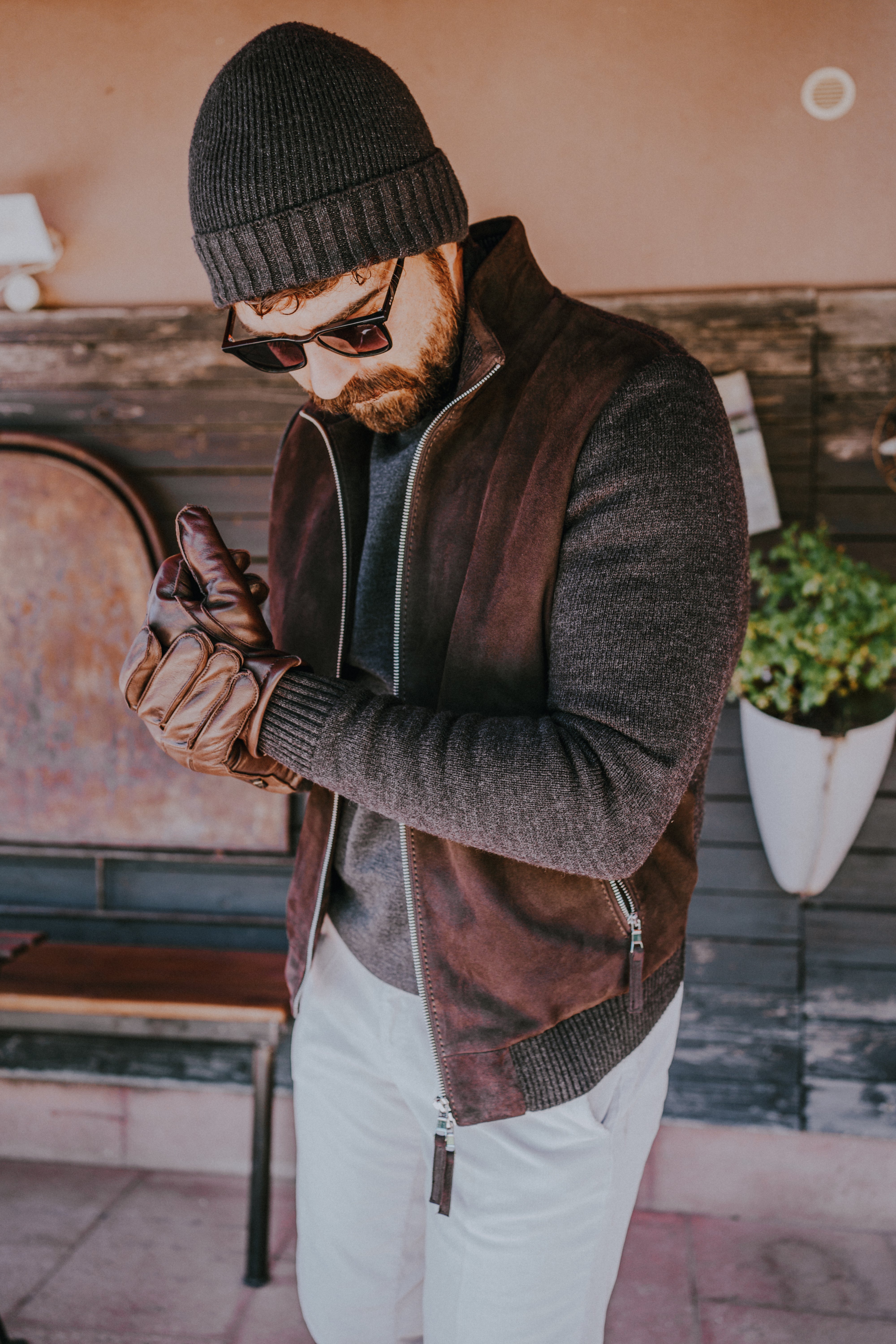 UW5-FRANCIS KNIT Giubbotto Ibrido Suede Maglia Moka/Antracite Man