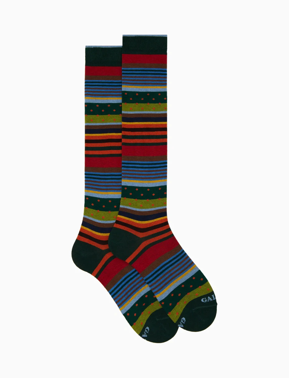 Calze Lunghe Mix Righe e Pois Loden/Eucalipto Man