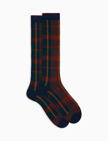 UW-6445 Calze Lunghe Fantasia Tartan Navy Man