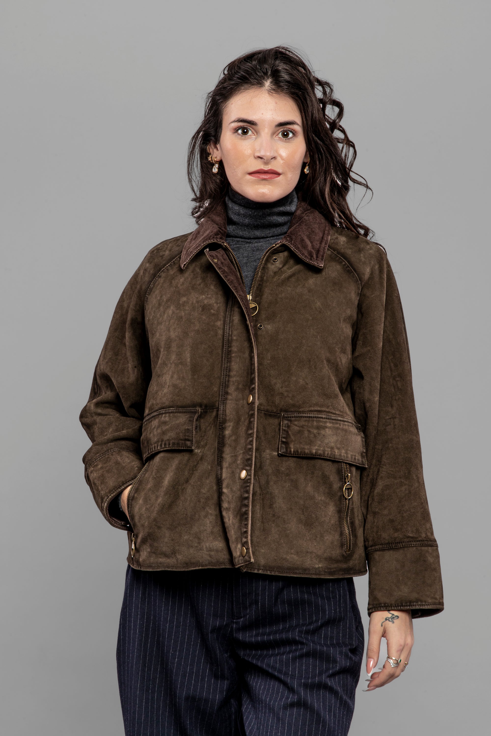 DW5-GLAMIS Giubbotto Burned Suede Verde Alga Woman