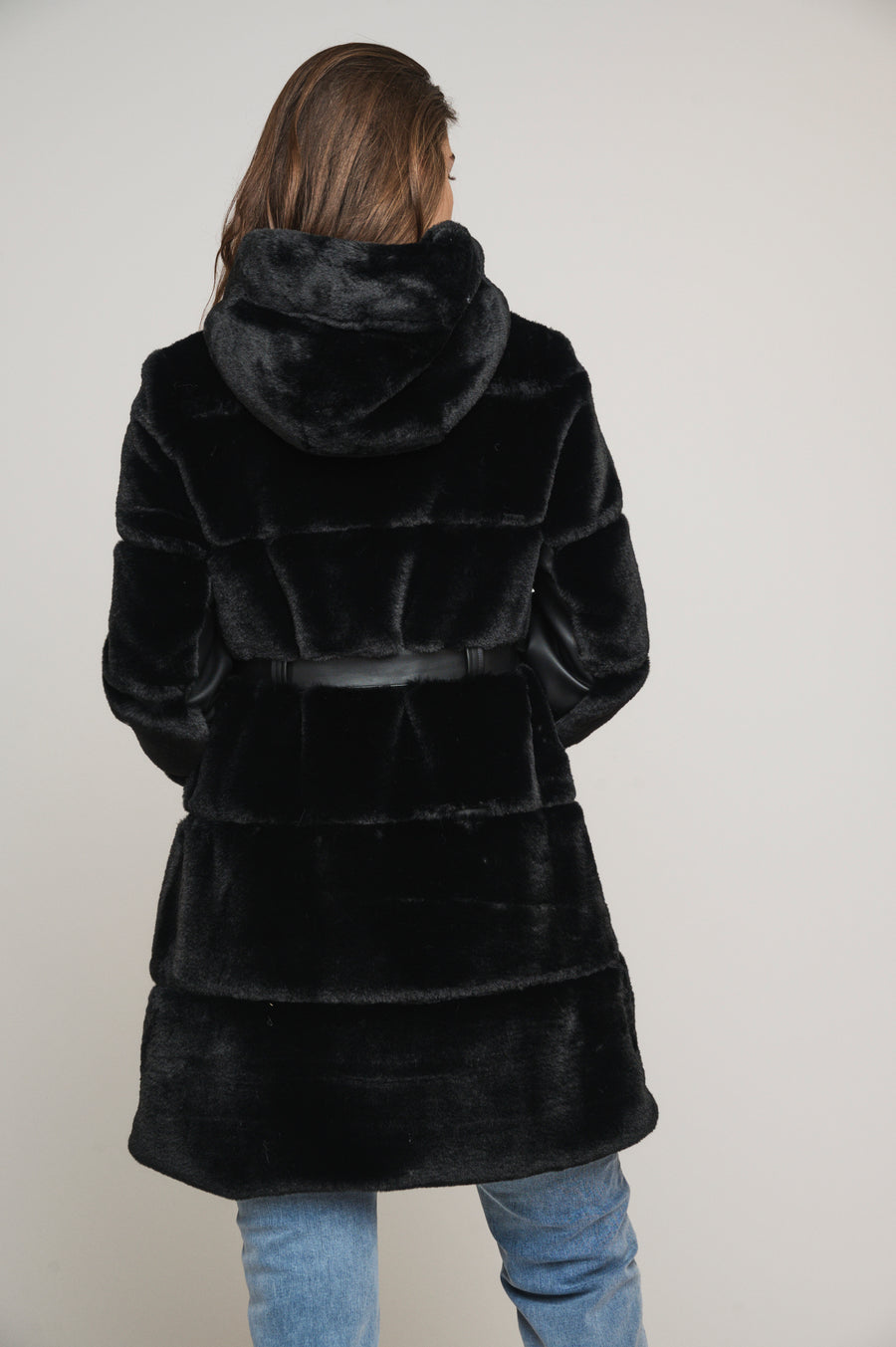 W4-HARVARD Coat Hood Fur Black