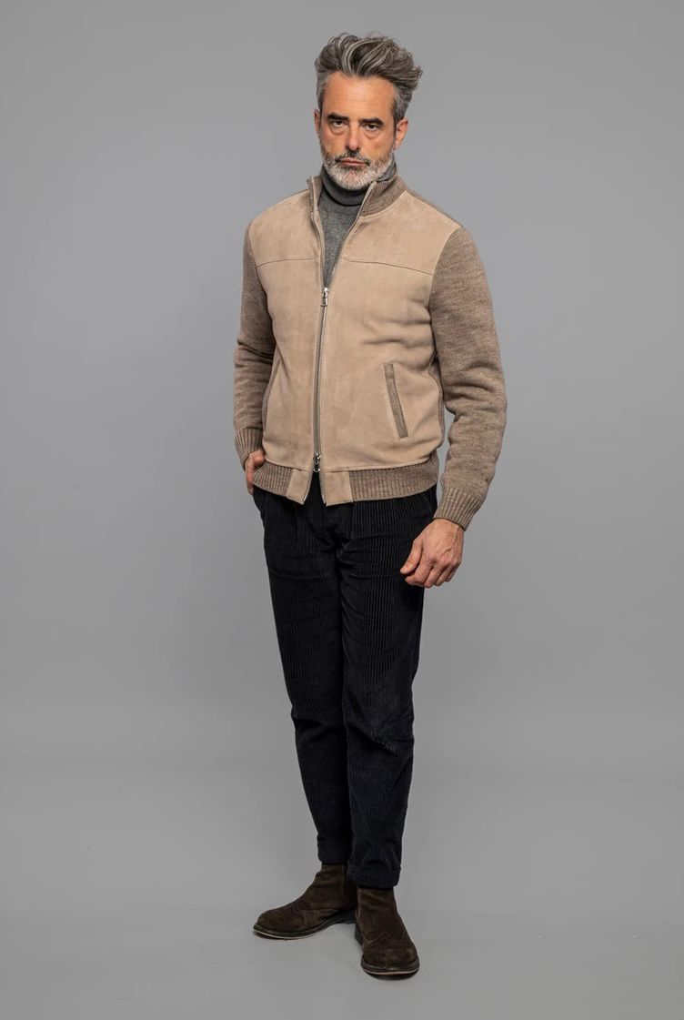 UW4-THAMES KNIT Giubbotto Suede e Maglia Beige Man